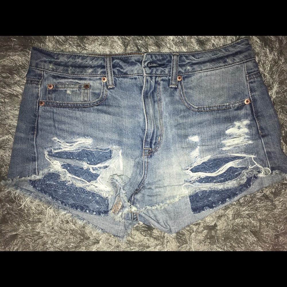 American Eagle High rise distressed denim shorts 8